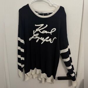 Karl Lagerfeld Black & Ivory Logo Ribbed-Neck Sweater